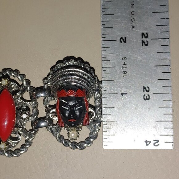 Vintage Selro Selini Bracelet MCM Red Black Enamel Lady Princess Faces Large - Picture 5 of 11